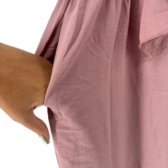 Pink Jumpsuit Off The Shoulder Ruffle Size M Lace Up V Neck Wide Leg Slit Boho - Picture 10 of 12